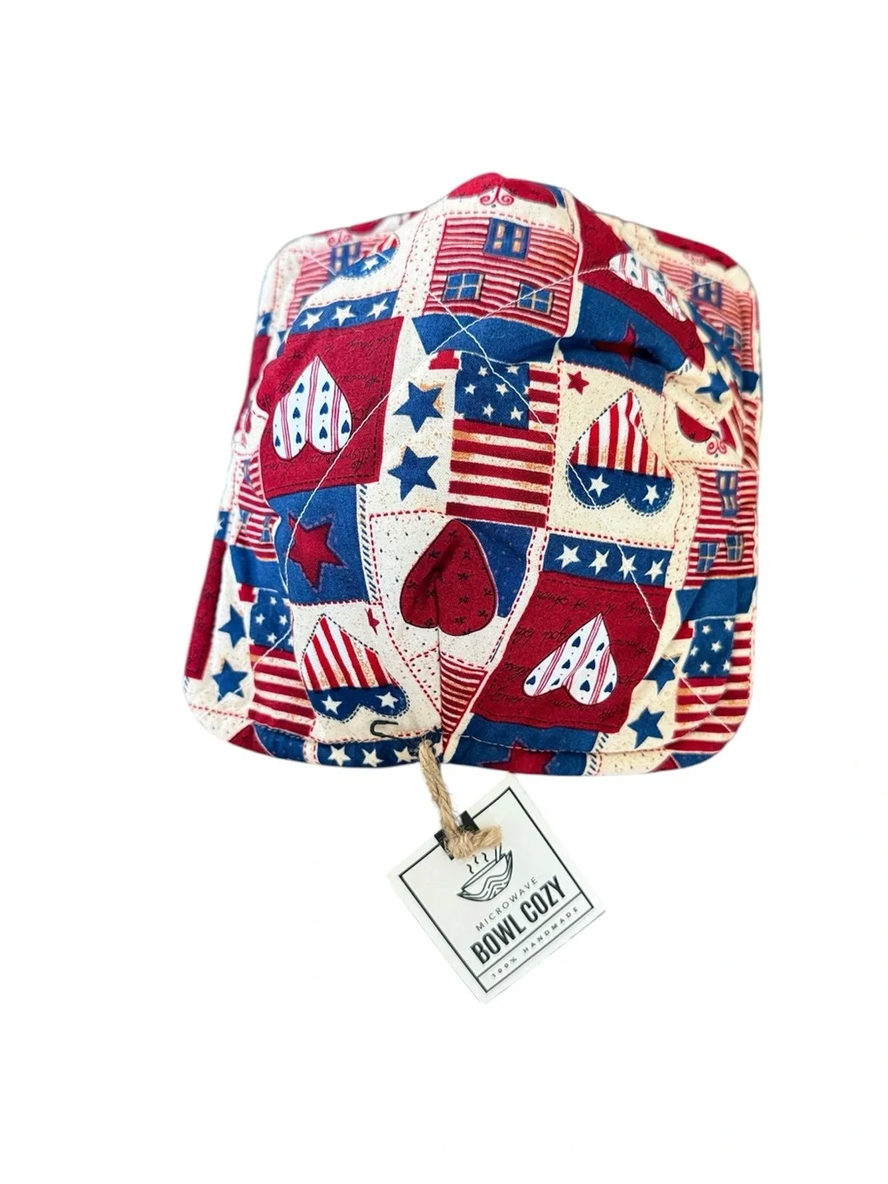 Microwave Bowl Cozy Handmade Patriotic Print Reversible NWT